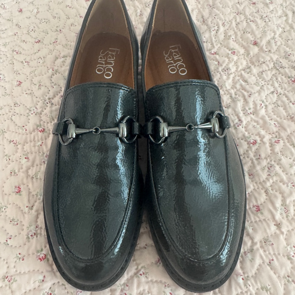 Franco Sarto Glossy Black Slip-On Loafers